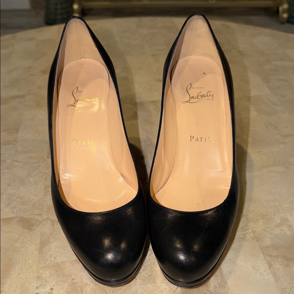 Christian Louboutin Black Leather Round-Toe High Heels